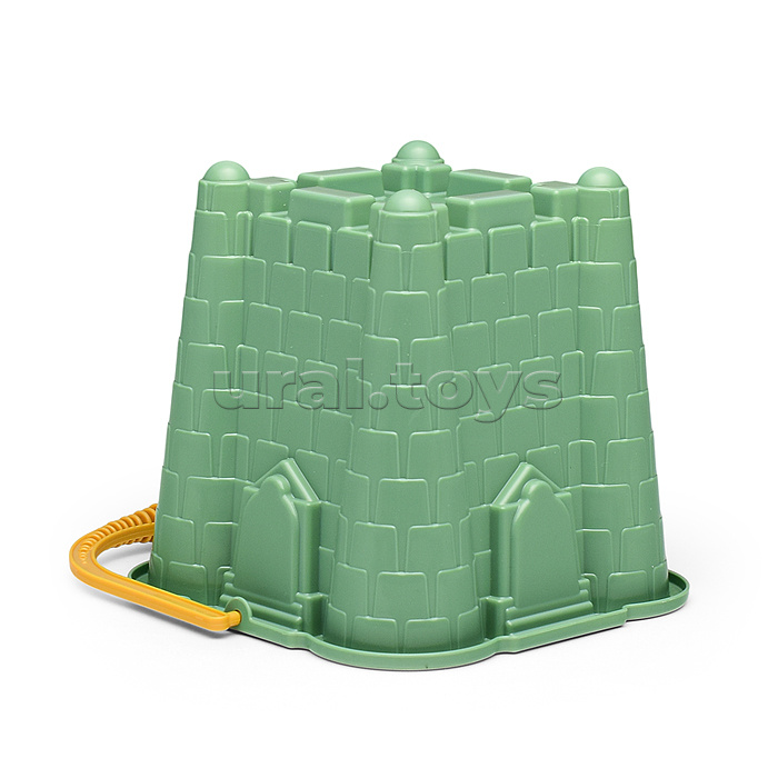 Набор №694: ведро-замок большое №2, ситечко-крепость большое, лопатка №5, грабельки №5, 2 формочки, лейка малая №4 (бледно-зелёный)