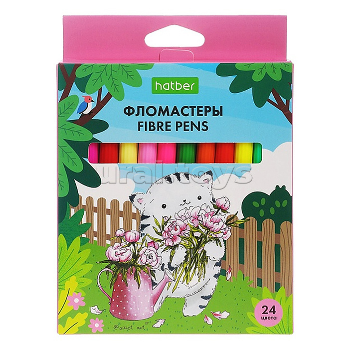 Фломастеры 24 цв. "ЭКО" "Приключения кота Пирожка" в картонной коробке с европодвесом