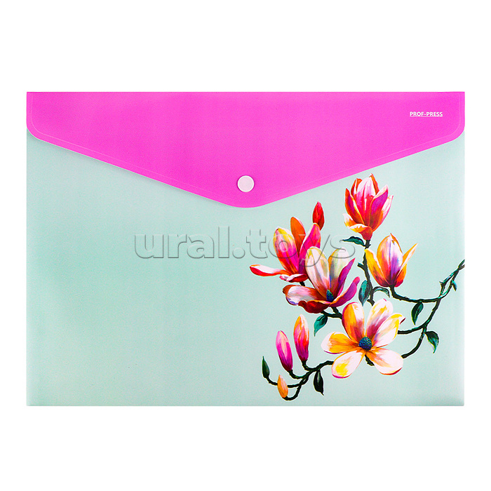 Папка-конверт на кнопке А4, 180мкм, FLOWER