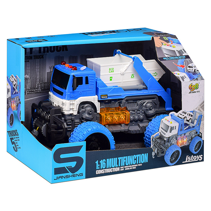 Машина "Эко-мусоровоз" 1:16 (свет, звук) в коробке (цвет синий)