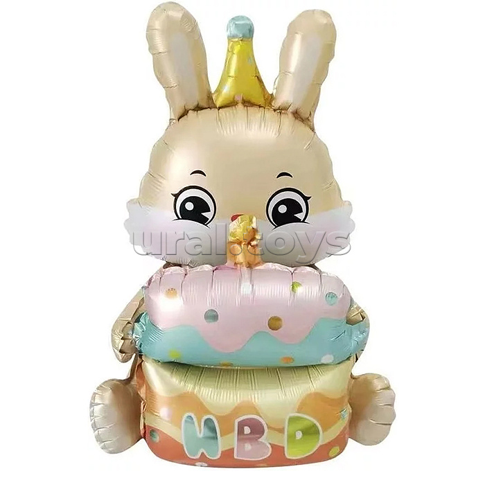 Шар (37''/94 см) Фигура 3D, Зайка с тортиком, 1 шт. в уп.