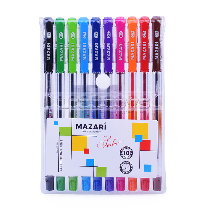 Набор ручек шариковых "Sailor", 10 цв.(ассорти), серия Smart Ink, чернила на масляной основе (Индия), игольчатый пиш.узел 0.7мм (Индия), корпус пластиковый прозрачный, с резиновым грипом, сменный стержень 144мм, ПВХ-упаковка