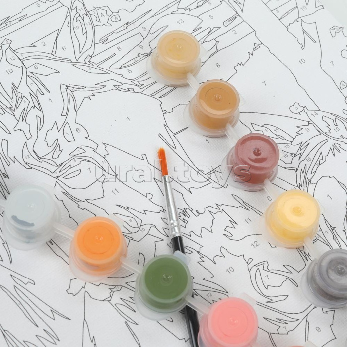 Холст по номерам на картоне 28,5х20 "Лошади на закате"