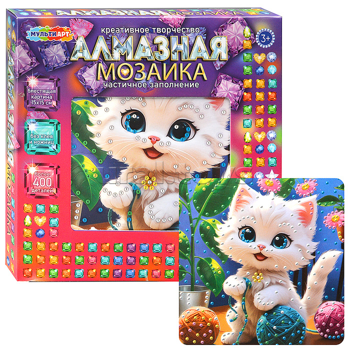Алмазная мозаика 15*15 "Котёнок с клубком" в коробке Алмазная мозаика 15*15 "Котёнок с клубком" в коробке