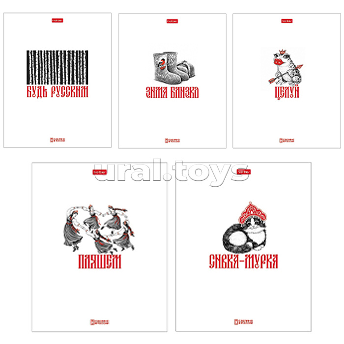 Тетрадь 48л. клетка "Приколы по-русски" А5ф 60-65г/кв.м на скобе обл. мел.бумага 5 диз.в блоке