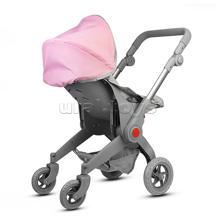 Коляская кукольная металлическая, с корзиной и козырьком, цвет серо-розовая