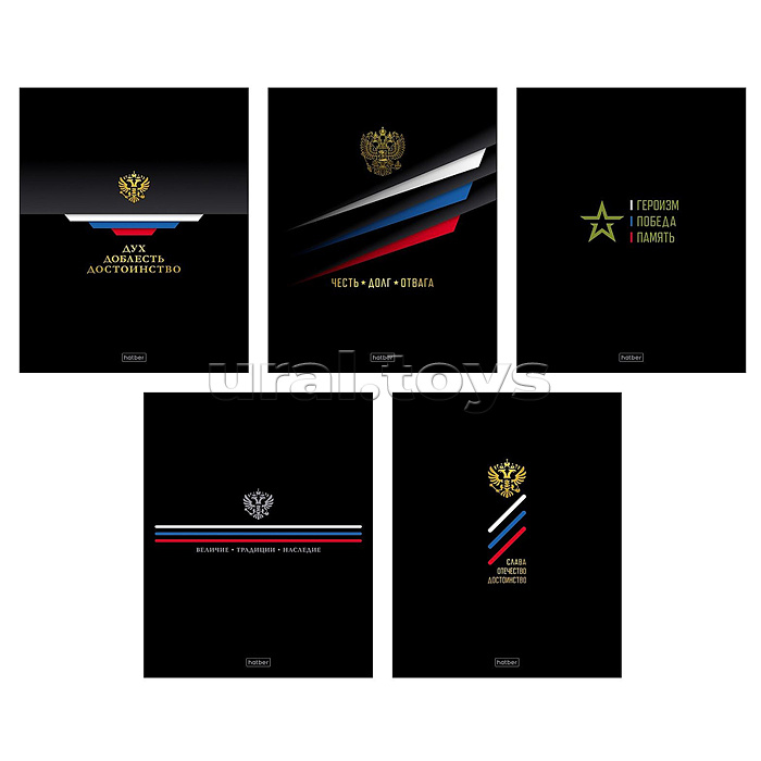 Тетрадь 48л. клетка "Россия" А5ф 60-65г/кв.м на скобе обл. мел.картон глянц. ламин. 5 диз.в блоке