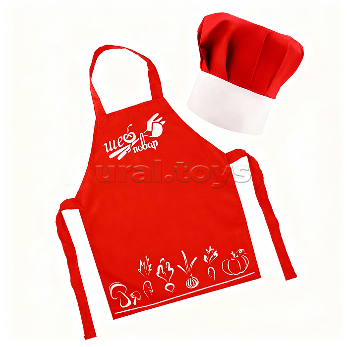 Набор "Шеф-повар" (20 предметов) (фартук, колпак,посуда) красный
