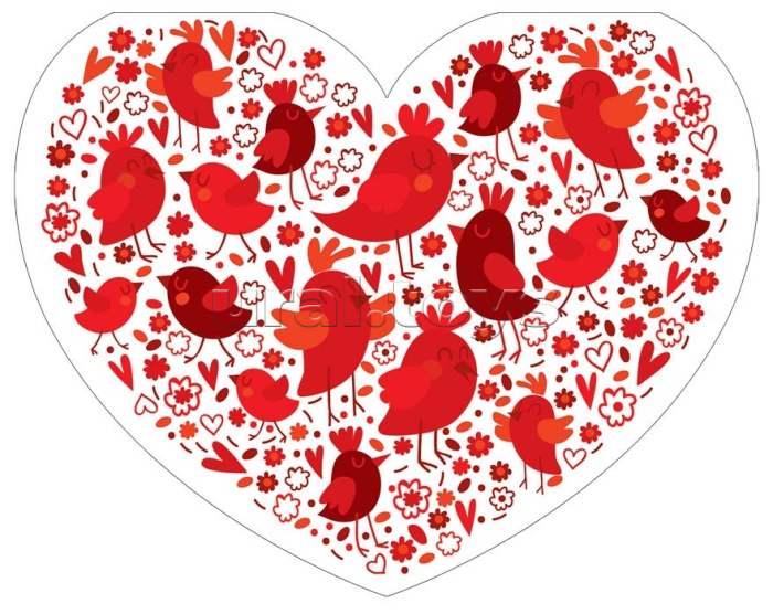 Валентинка-сердечко большая. Птички. Выборочный УФ-лак