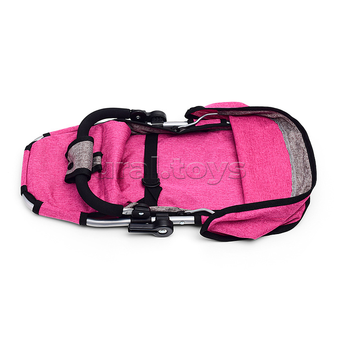 Коляска-трансформер для кукол, металлическая, регулируемая ручка, с корзиной, цвет розовый