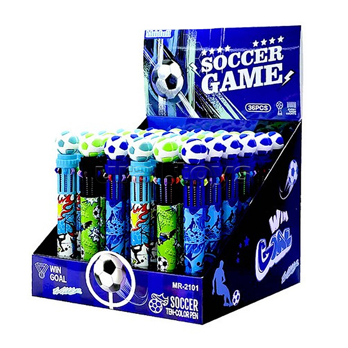 Ручка шариковая автоматическая "WIN GOAL" 10 цв. (фиолетовый, черный, синий, красный, оранжевый, зеленый, жёлтый, голубой, розовый, коричневый), пулевидный пиш.узел 0.7мм, корпус пластиковый цветной, сменный стержень 68 мм, картонный дисплей