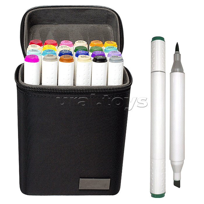 Набор маркеров для скетчинга "Emotion" 24 цвета, двусторонние (кистевидный 2 мм/скошенный до 5 мм), эргономичный трёхгранный корпус, чернила на спиртовой основе, в текстильной сумке