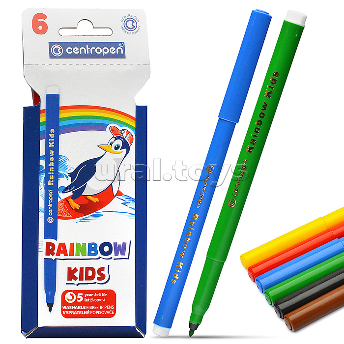 Фломастеры 06 цветов "Centropen Rainbow Kids" с трехгранным держателем (смываемые) в пластиковом пакете Фломастеры 06 цветов "Centropen Rainbow Kids" с трехгранным держателем (смываемые) в пластиковом пакете