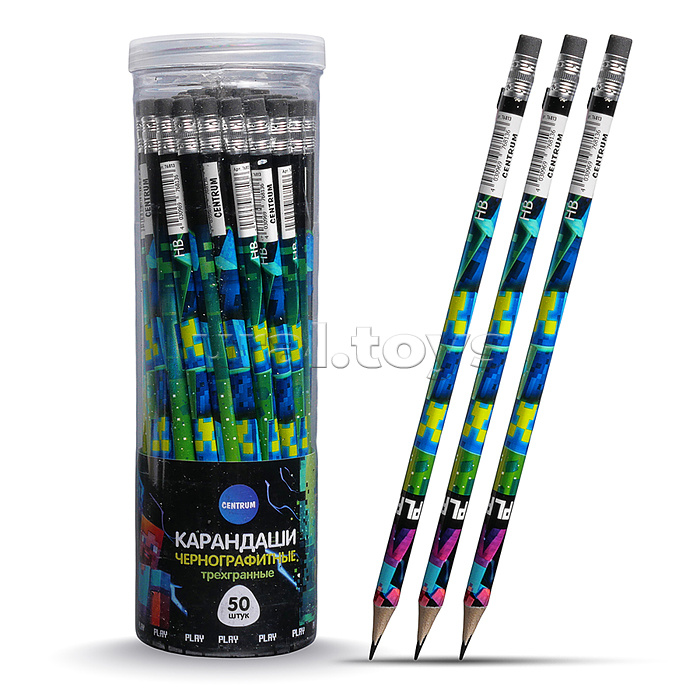 Карандаш чернографитный трехгранный деревянный заточенный с ластиком "My game"