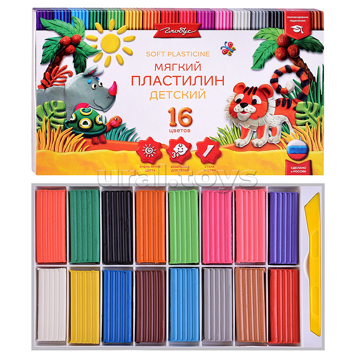 Пластилин детский повышенной мягкости, 16 цв.