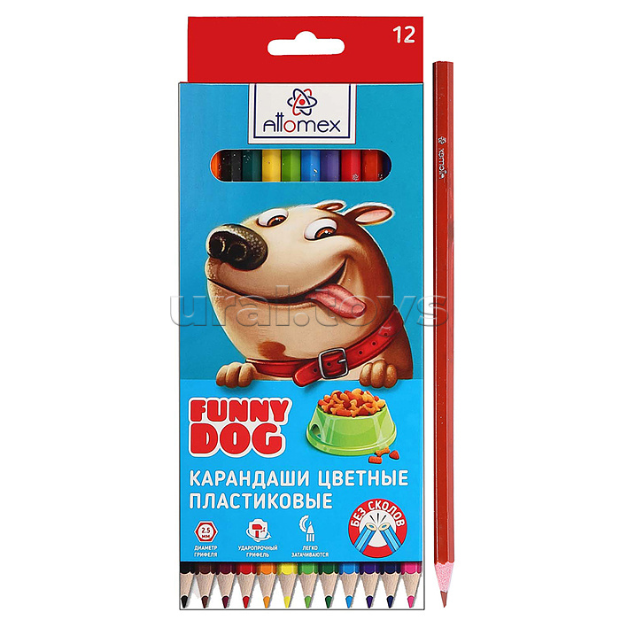 Карандаши цветные пластиковые 12 цв, "Funny Dog" 2М, диаметр грифеля 2,5 мм, шестигранн