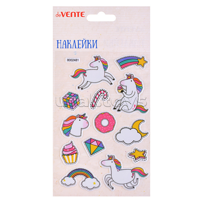 Наклейки мягкие "Unicorn dream" размер карточки 10x15 см, puff, объемные, многоразовые, в пластиковом пакете с блистерным подвесом