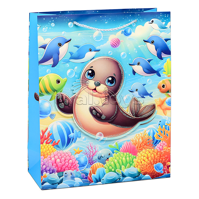 Пакет подарочный "Подводный мир" 32х26х10 см