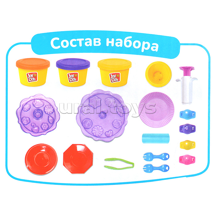 Масса для лепки набор Dessert fun - Сладкоежка, поднос с пресс-формами, 15 аксессуаров,  3 баночки с тестом,  (3 х 50 г.)