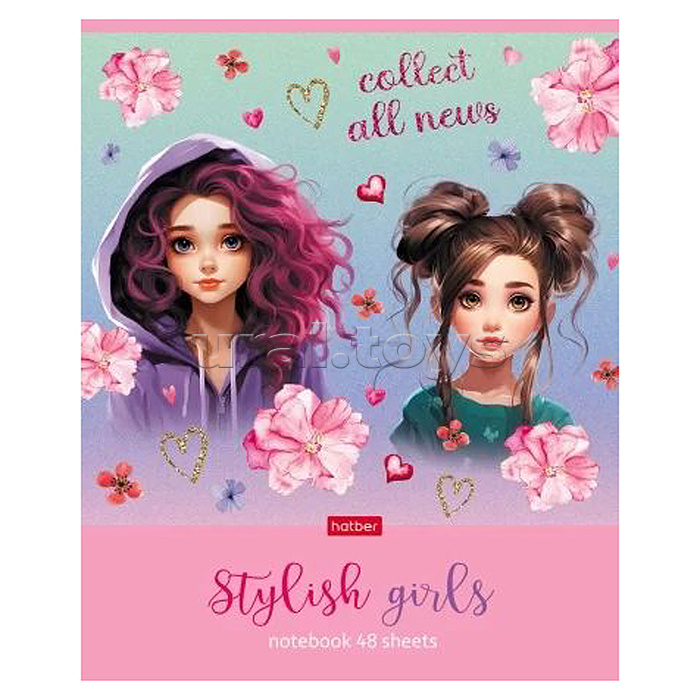 Тетрадь 48л. клетка "Stylish Girls" А5 на скобе
