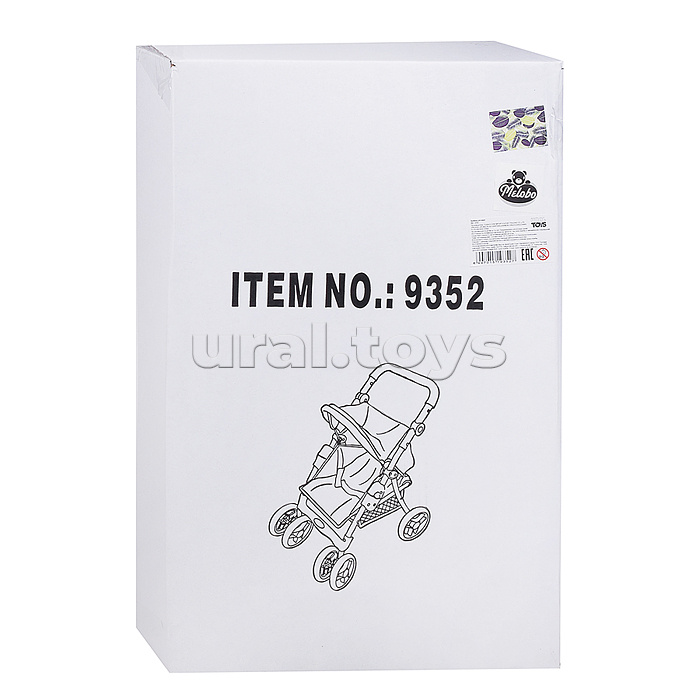 Коляска для кукол металл., складная, прогулочная с козырьком, с корзиной, принт листья