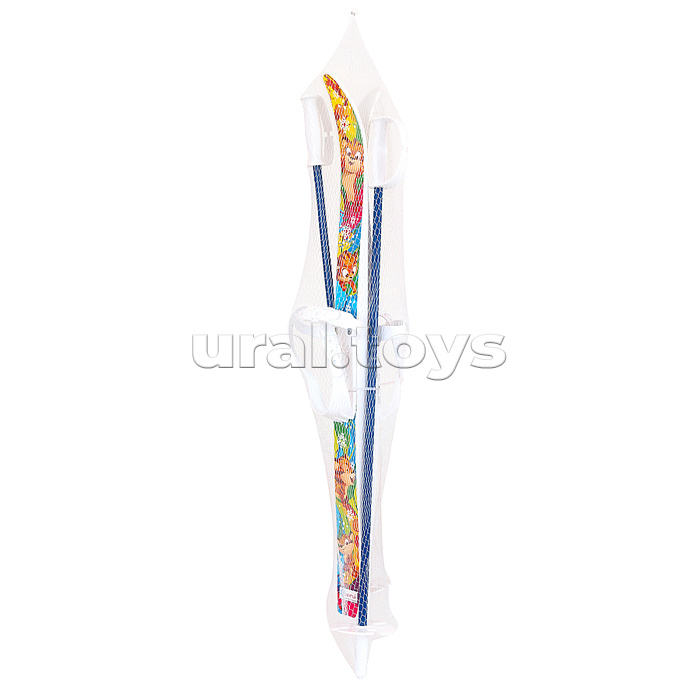 Игровые лыжи "Лыжики-пыжики" Тигренок (игрушка детская) 75/75 см, крепление мягкое пластиковое, с палками стеклопластик (сетка)