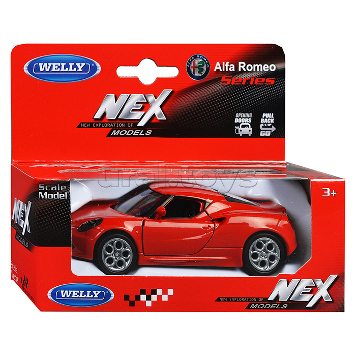 Машинка 1:38 Alfa Romeo 4C, пруж. мех., цв. в асс. Машинка 1:38 Alfa Romeo 4C, пруж. мех., цв. в асс.