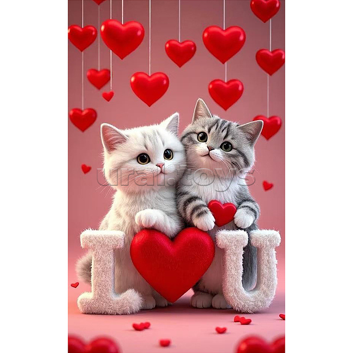 Мозаика алмазная " Котята в сердечках" 20*30 см.