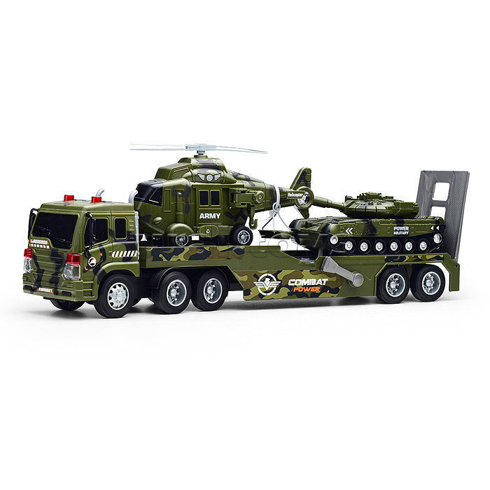 Набор транспорт "Военный автовоз с техникой" 1:16 (свет,звук) в коробке