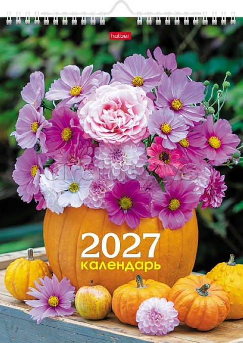 Календарь настенный перекидной 22х30 мини, на 2027г бум. Мелованная на гребне с ригелем "Цветочное настроение" в инд.упак.с европодвесом