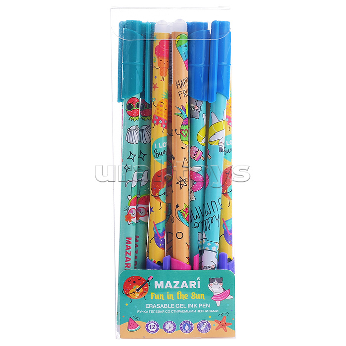 Ручка гелевая со стираемыми чернилами FUN IN THE SUN, синяя, игольчатый пиш. узел 0.5мм, термочувствительные чернила, корпус пластиковый цветной, сменный стержень 128 мм, ПВХ-упаковка