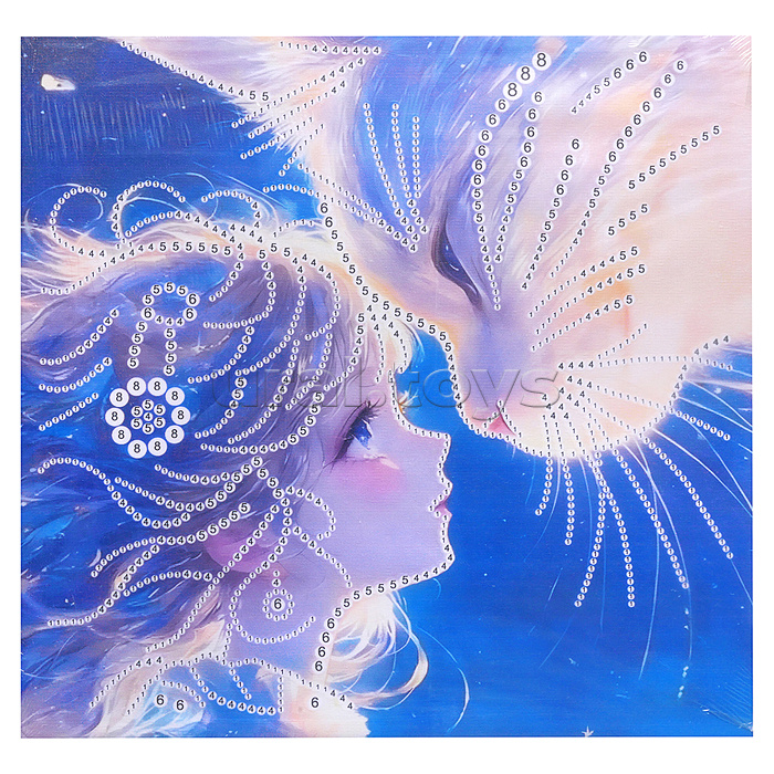 Мозаика алмазная "Девочка с котенком" 30*30 см.