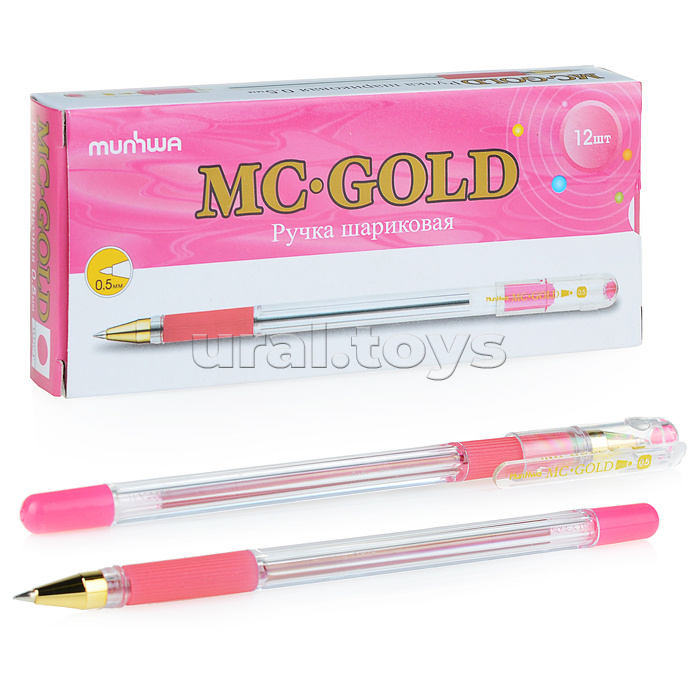 Ручка шариковая MunHwa "MC Gold" розовая, 0,5мм, грип