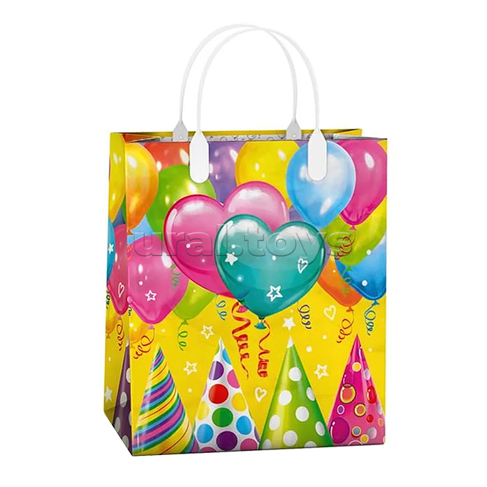 Пакет подарочный 23х27+10, 150мкм из мягкого пластика "Сюрприз" ламинированный