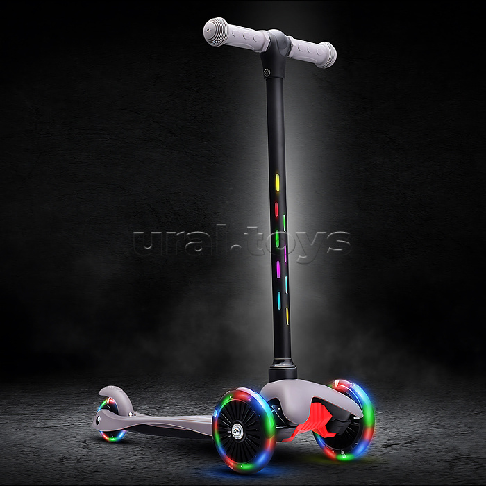 Самокат 3-х колесный ROCKET,колеса PU со светом, светящаяся стойка, ABEC 7, серый