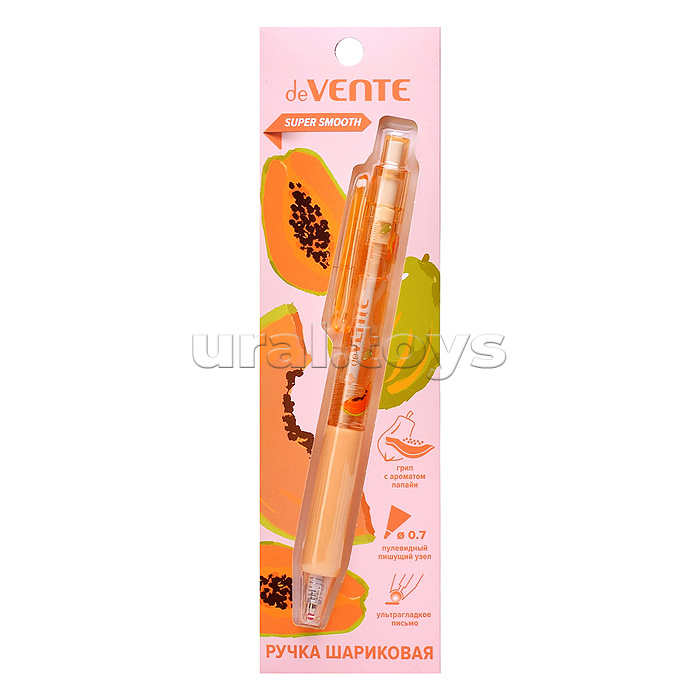 Ручка шариковая автоматическая "Aroma Fruit" d=0,7 мм, ультра гладкое письмо, пластиковый корпус с клипом и ароматизированным каучуковым держателем, с ароматом папайи, цвет чернил синий, в блистерной упаковке