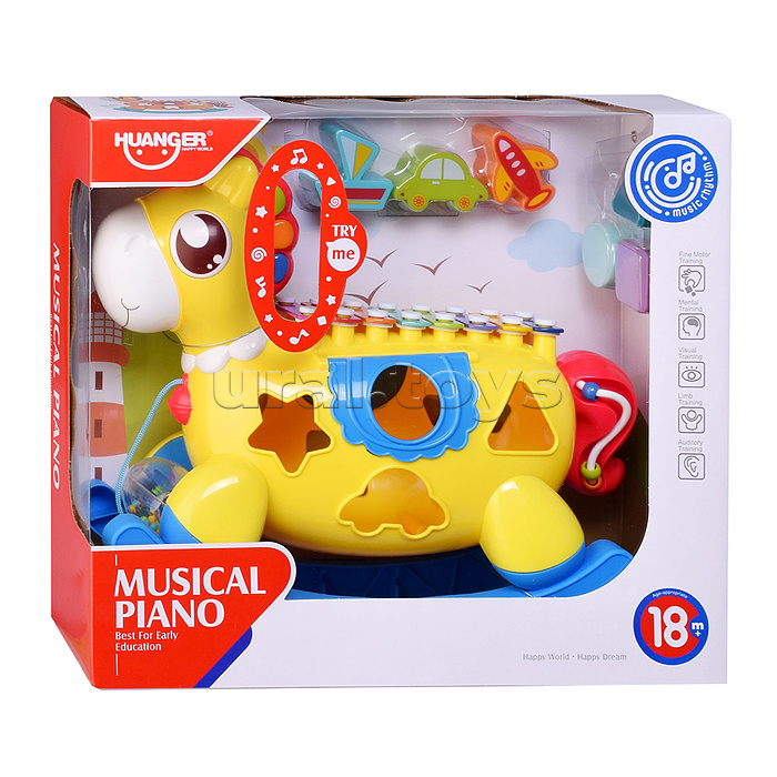 Сортер-металлофон "Лошадка" (цвет желтый) в коробке