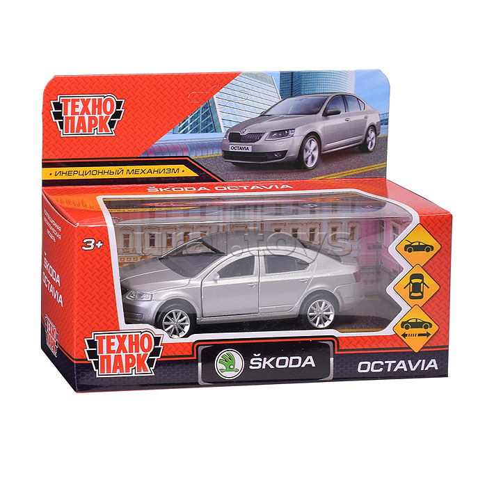 Машина металл Skoda Octavia, 12 см, (двери, багаж, серебристый) инерц.,в коробке