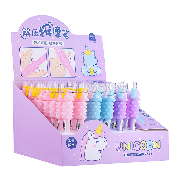 Ручка-антистресс гелевая автоматическая Unicorn, Синяя, игольчатый пиш. узел 0.5 мм, пластиковый корпус, ассорти 3 цвета, картонный дисплей Ручка-антистресс гелевая автоматическая Unicorn, Синяя, игольчатый пиш. узел 0.5 мм, пластиковый корпус, ассорти 3 цвета, картонный дисплей