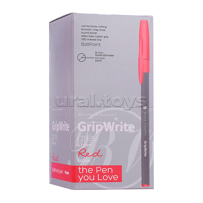 Ручка "GripWrite Grey" шариковая 0.7 мм, красная Ручка "GripWrite Grey" шариковая 0.7 мм, красная