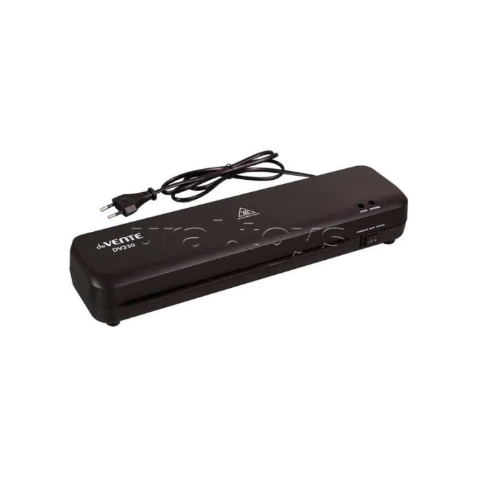 Ламинатор A4 DV230 (350x105x55 мм), для горячего ламинирования, с функцией "антизамятие" для пакетных пленок толщиной 75-125 мкм, максимальная ширина пленки 230 мм, скорость ламинирования 31 см/мин, время разогрева 3,5 мин, мощность 145W, защита от перегр