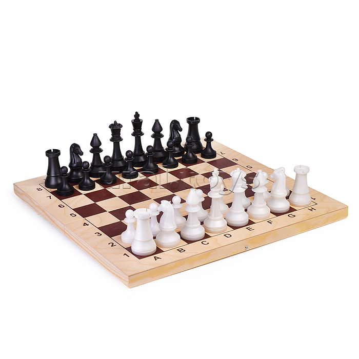 Шахматы гроссмейстерские пластиков с деревянной доской 415*215 (фигуры пластик) высота короля 105мм, пешки 50мм.