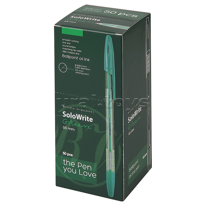 Ручка "Solo Write" шариковая, масло, 0.5 мм, зеленая