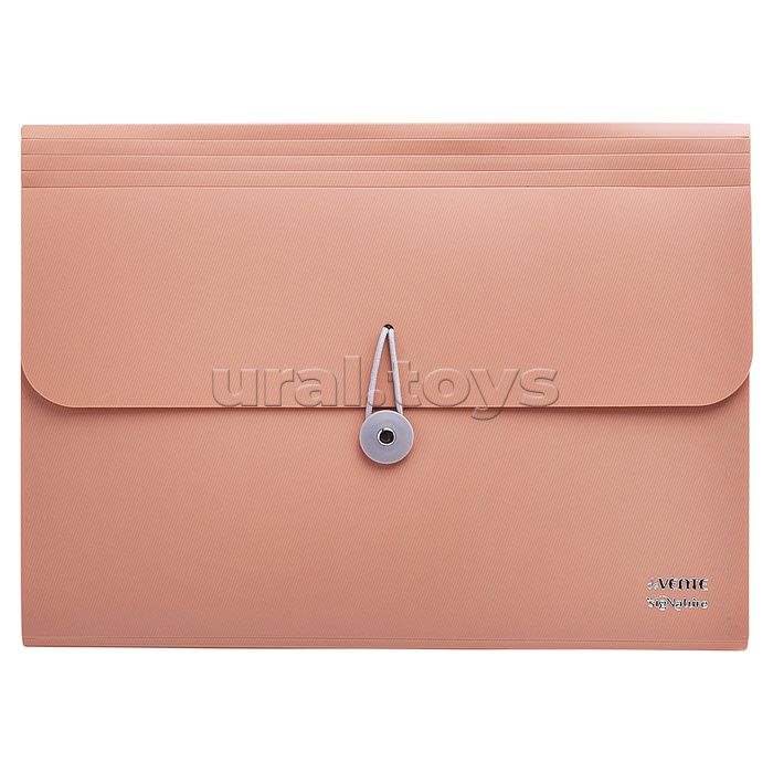 Папка с резинкой с 8-ю отделениями "SigNature" A4 (330x260x10 мм) полипропилен 600 мкм, фактура ткань, черные разделители 160 мкм, индивидуальная упаковка, пудрово розовая