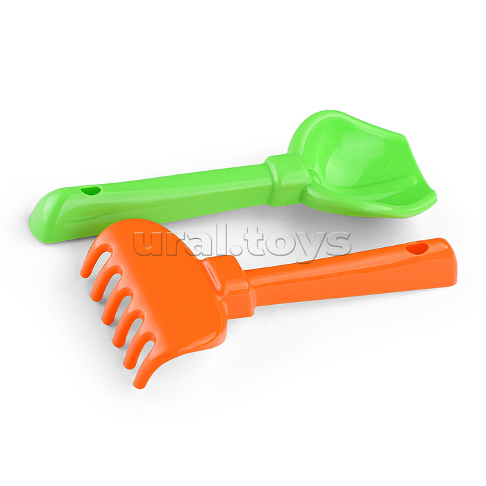 Набор №36: ведро-цветок среднее, ситечко-цветок, совок №2, грабельки №2, 2 формочки