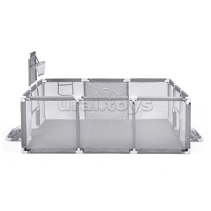 Манеж детский прямоугольный с баскетбольным кольцом и воротами (120*180*60) цвет серый