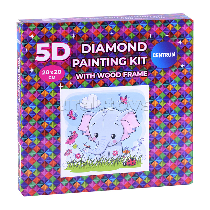 Алмазная мозаика "Слоненок" 20х20см, в деревянной рамке, частичное заполнение