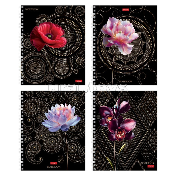 Тетрадь 96л. клетка "Золотая гармония" А5 на гребне перфорация на отрыв, 3D фольга, 4 диз.в блоке