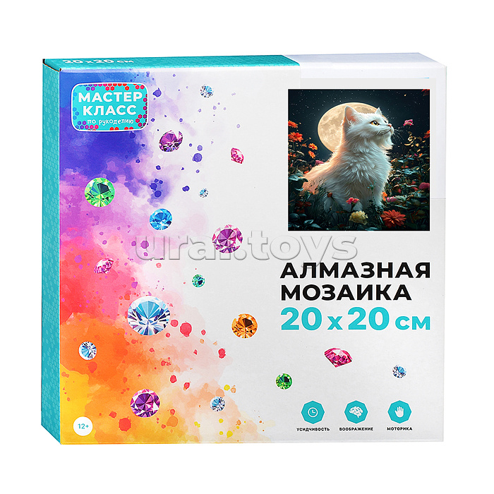 Мозаика алмазная "Белая кошечка" (светится в темноте) 20*20 см.
