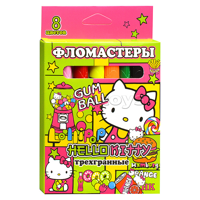Фломастеры Hello Kitty 8 цветов, треугольные, в картонной упаковке с европодвесом